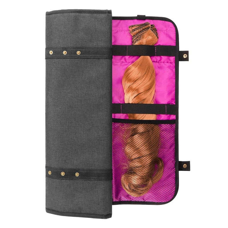 Linkidea Linkidea Hair Extension Case Bag Hard Shell Wig Storage Bag with Hair Extension Hanger Portable Travel Bag with Hooks Store Up Four Full Hair Extension Bundles Black