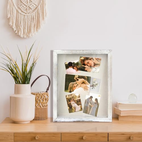 YEPOTUE Shadow Box Display Case 11x14 Deep Shadow Box Picture Frame with Linen Back and Removable Shelves Wooden Memory Box for Wedding Bouquet Photos Medals Keepsakes White 11x14 - Image 3