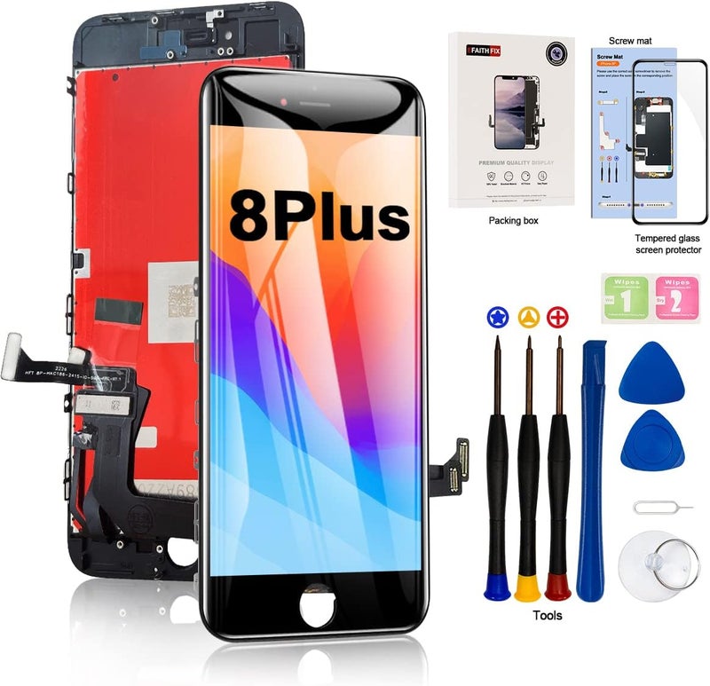 EFAITHFIX Store for iPhone 8 Plus LCD Screen Replacement Black 5.5 Inch Frame Assembly LCD Display 3D Touch Screen Digitizer with Repair Tools Kit Tempered Glass Screen Protector for A1864, A1897, A1898 - Image 1
