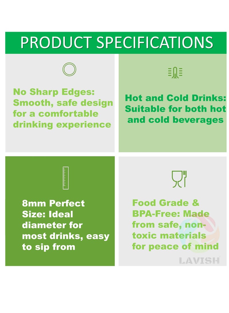 لافيش ٢٥٠ ماصة شرب بلاستيكية شفافة طويلة للاستخدام مرة واحدة، ٢٤ سم | ماصات مغلفة بشكل فردي | طويلة جدًا للعصائر والحليب والعصائر المخفوقة والحفلات | صحية ومريحة للاستخدام اليومي - Image 3