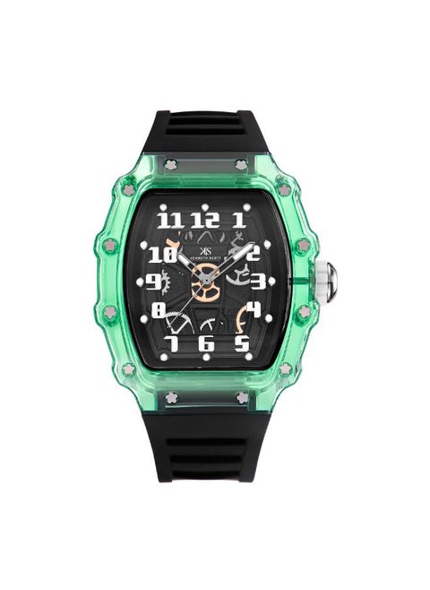 Men's Analog Display Watch With Black Silicone Strap - K25009-ZSBB