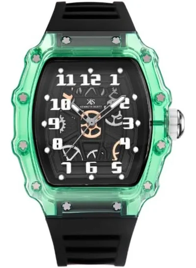 كينيث سكوت ساعة كينيث سكوت للرجال، مينا تناظري وسوار سيليكون - أسود