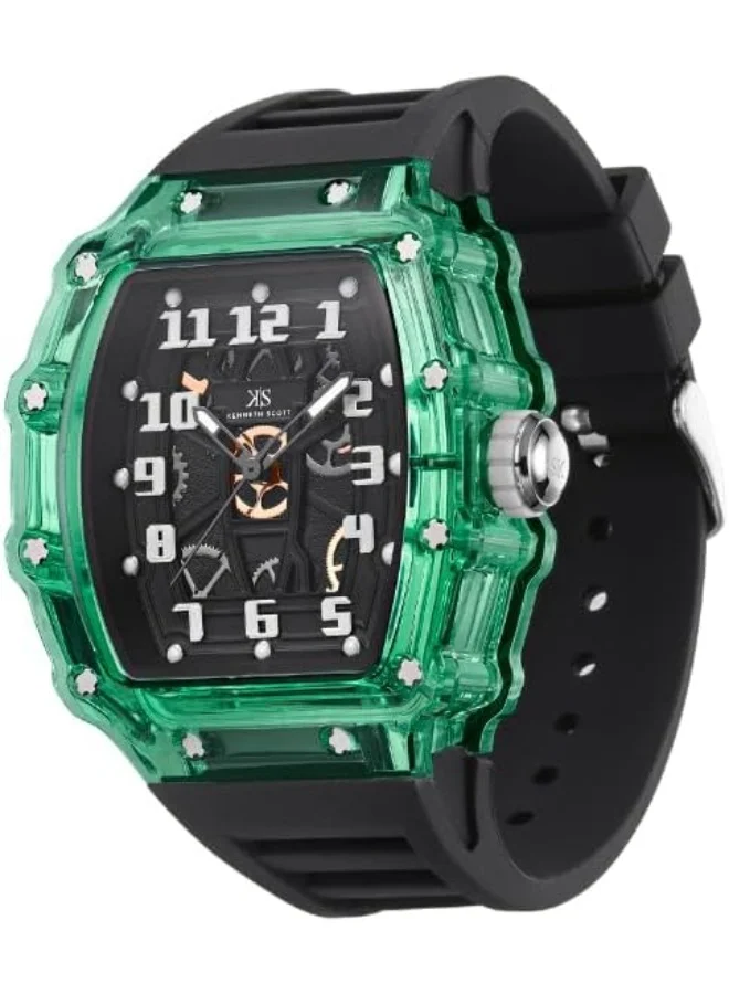 KENNETH SCOTT Kenneth Scott Men's Watch, Analog Display and Silicone Strap - K25009-ZSBB, Black