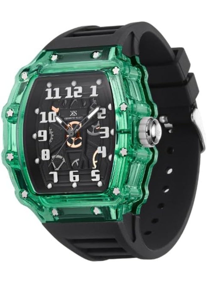 Kenneth Scott Men's Watch, Analog Display and Silicone Strap - K25009-ZSBB, Black - Image 2