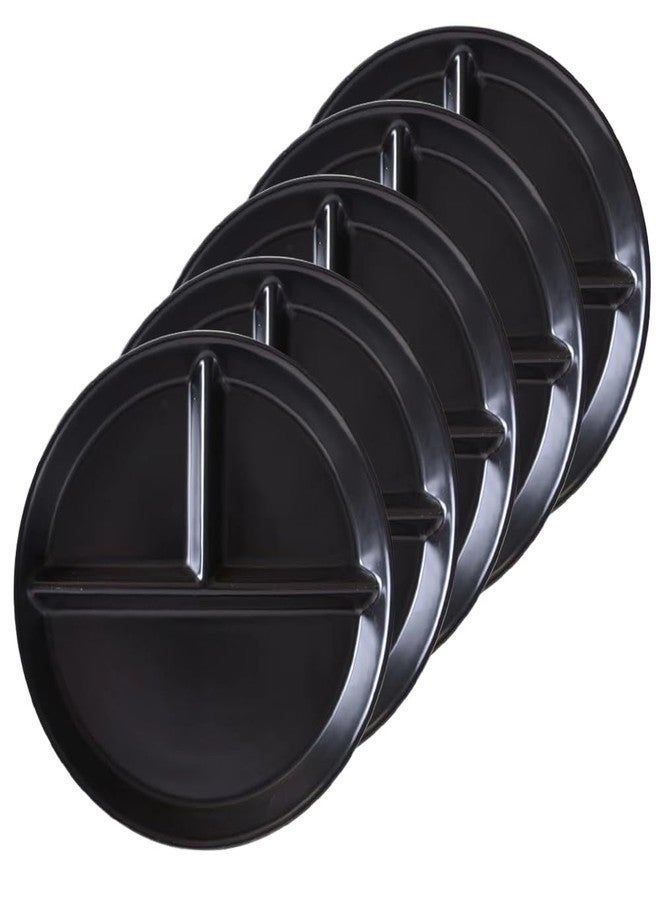 LRUUIDDE (5 Pack) Portion Control Plate for Balanced Eating, 9" Unbreakable Divided Plates,3 Compartment Round Plates, Reusable Plastic Plates, BPA Free for Kids Adults Bariatric Diet (Black) - Image 2