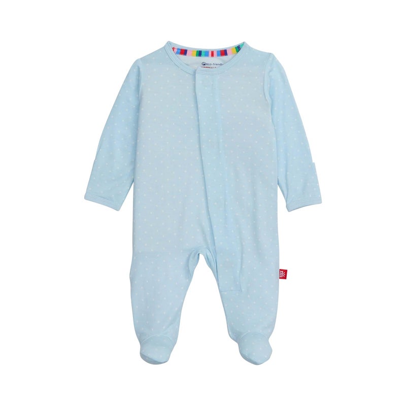 Magnetic Me Boys Modal Magnetic Baby Footie Pajamas | Silky Soft Modal Fabric | Pin Dot Blue | 6-9 Months - Image 1