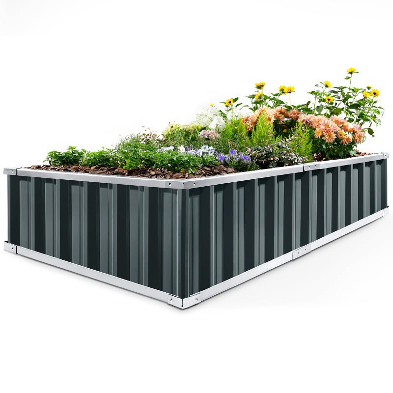 Kingbird KING BIRD Raised Garden Bed 68"x 36"x 12" Galvanized Steel Metal Outdoor Garden Planter Box Kit with 2 Pairs of Gloves (Dark Grey) - Image 1