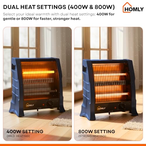 Homly Ritz 800 Watts Halogen Room Heater with Dual Heating Tubes | ISI Approved | Dual Heating Settings For 400W & 800 W | Cool Touch Shockproof Body with High Thermal Protection - Blue - Image 5