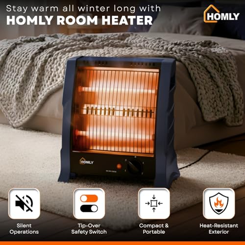Homly Ritz 800 Watts Halogen Room Heater with Dual Heating Tubes | ISI Approved | Dual Heating Settings For 400W & 800 W | Cool Touch Shockproof Body with High Thermal Protection - Blue - Image 4