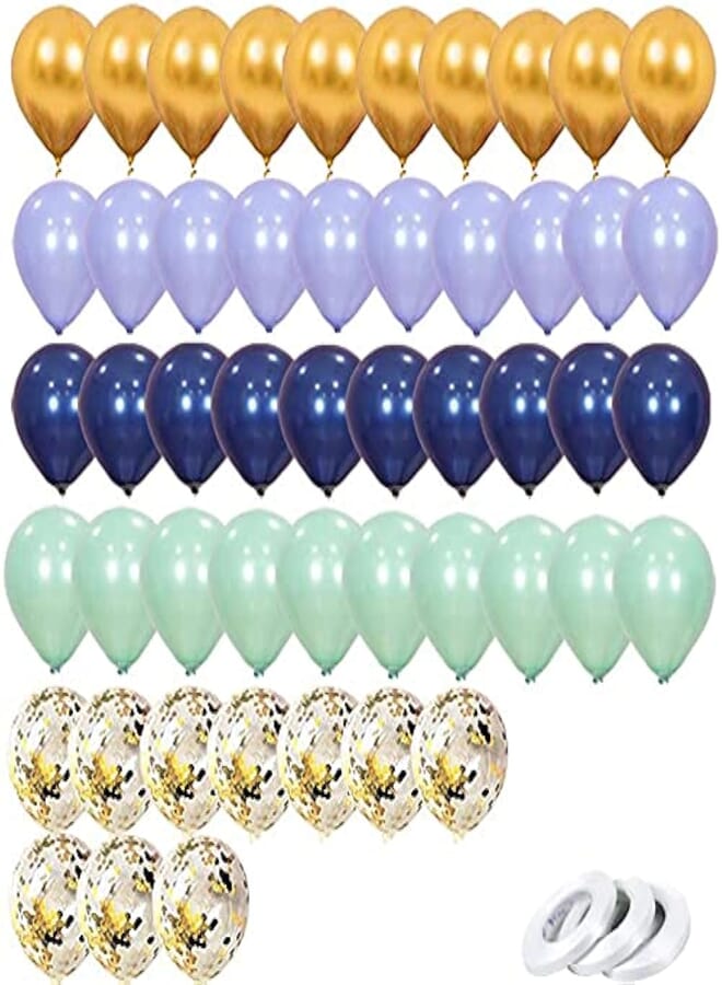 Secret Balloons 50 Pack - Confetti Balloons Colorful Party Balloons Set 50 pcs,Navy Blue Mint Green Balloons and Golden Metal Latex Balloons with Confetti Balloon for Birthday Decorations , 2725610588059