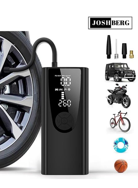 مضخة نفخ الإطارات ضاغط الهواء المحمولة ، مضخة هواء كهربائية 150 PSI مع شاشة LCD مزدوجة للسيارة ، المحرك ، الدراجة ، الكرة ، 8000 مللي أمبير ، أسود