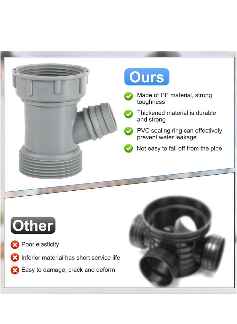 إيليلي محول أنبوب تصريف حوض المطبخ، موصل خرطوم مرن على شكل حرف Y مع حشوات لقطعة ذيل غسالة الأطباق، رمادي - Image 4