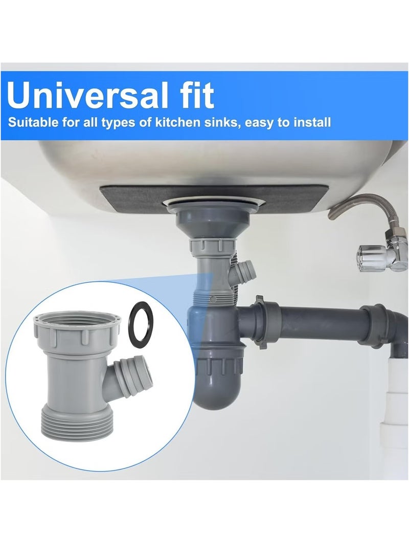 إيليلي محول أنبوب تصريف حوض المطبخ، موصل خرطوم مرن على شكل حرف Y مع حشوات لقطعة ذيل غسالة الأطباق، رمادي - Image 5