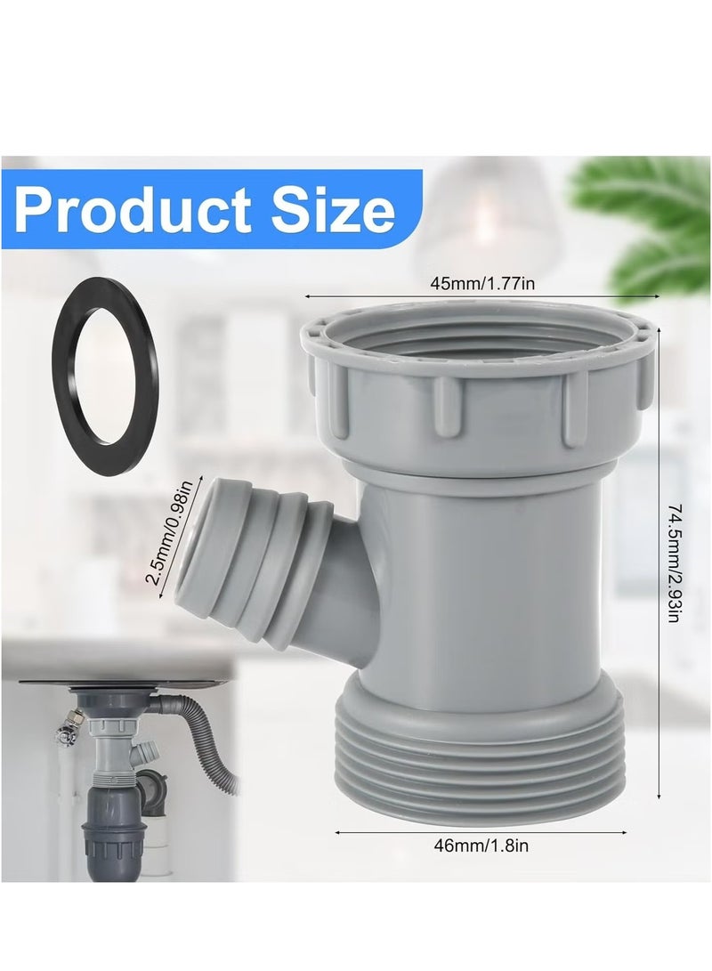 إيليلي محول أنبوب تصريف حوض المطبخ، موصل خرطوم مرن على شكل حرف Y مع حشوات لقطعة ذيل غسالة الأطباق، رمادي - Image 2