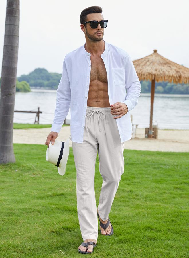 Take Two White Relaxed Fit Trousers with Drawstring - Image 3