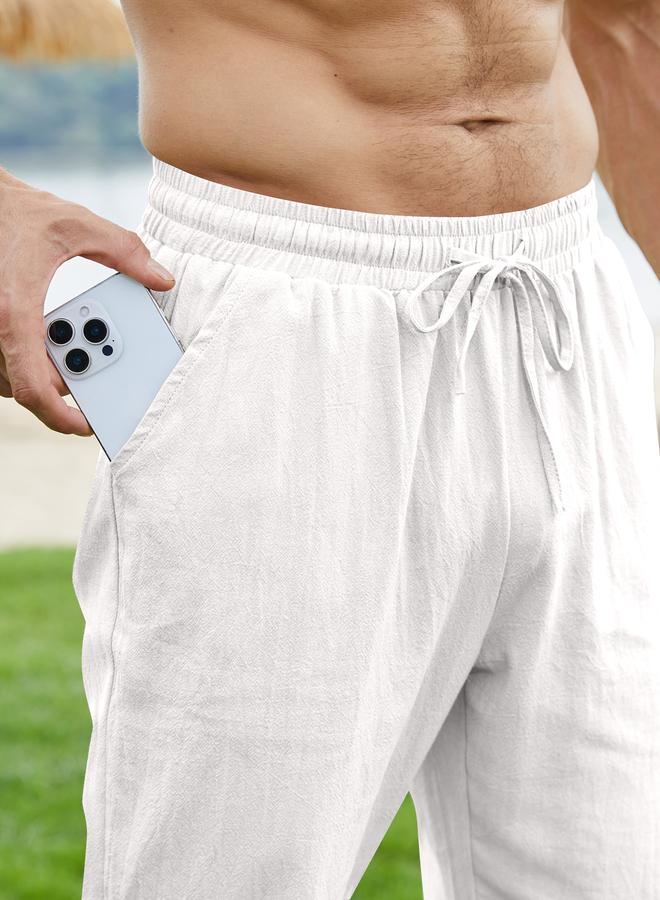 Take Two White Relaxed Fit Trousers with Drawstring - Image 5