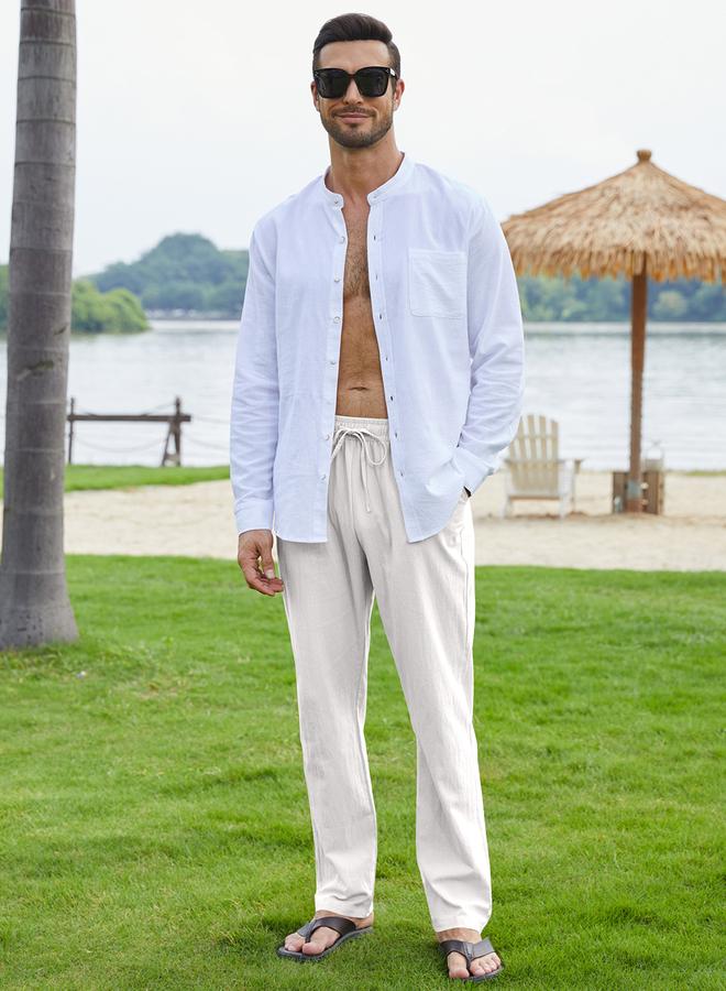 Take Two White Relaxed Fit Trousers with Drawstring - Image 4