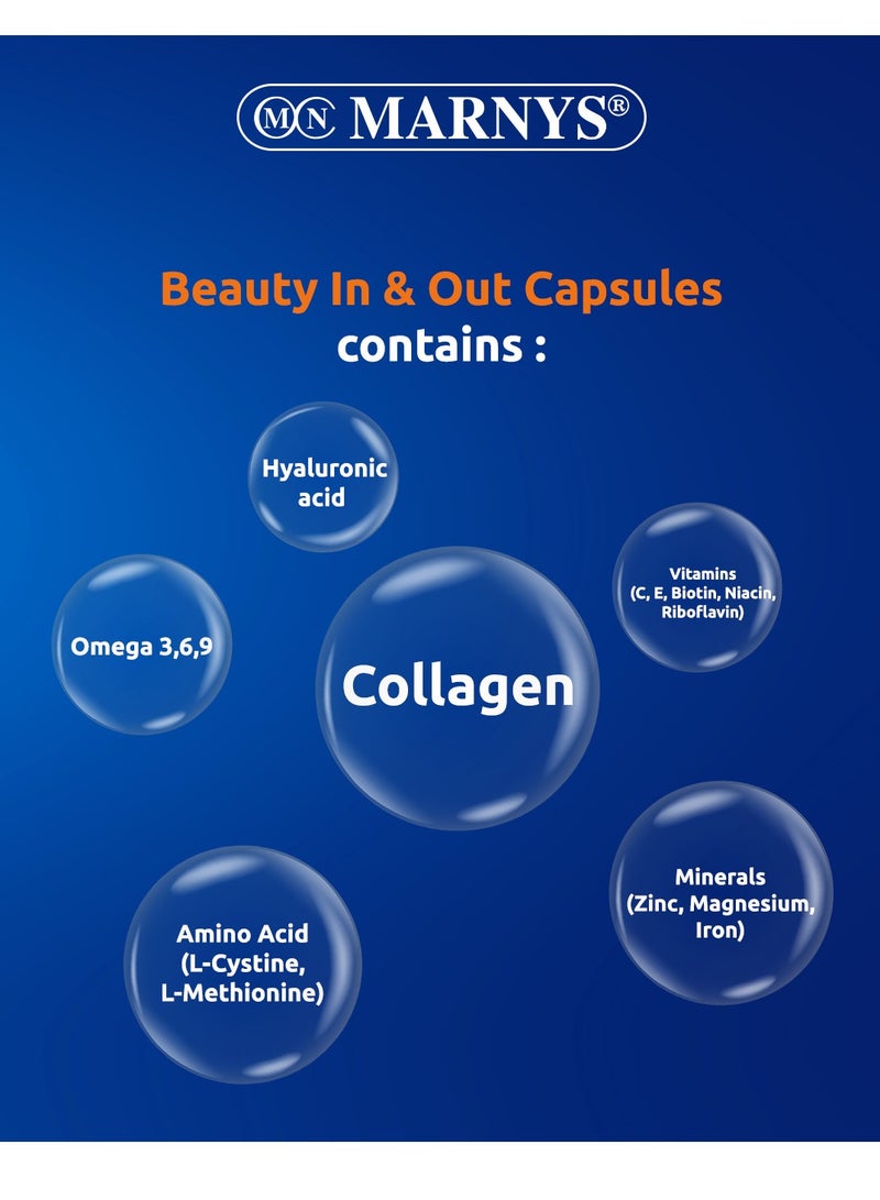 Marnys Beauty In & Out Capsules - Marine Collagen - Hair & Nail Strength - Biotin - Omega Oils - Skin Radiance - 30 Capsules - Buy one Get one Free - Image 3