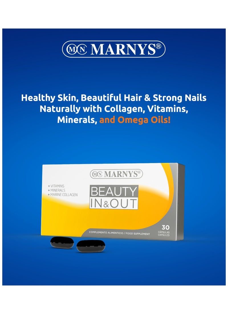 Marnys Beauty In & Out Capsules - Marine Collagen - Hair & Nail Strength - Biotin - Omega Oils - Skin Radiance - 30 Capsules - Buy one Get one Free - Image 2