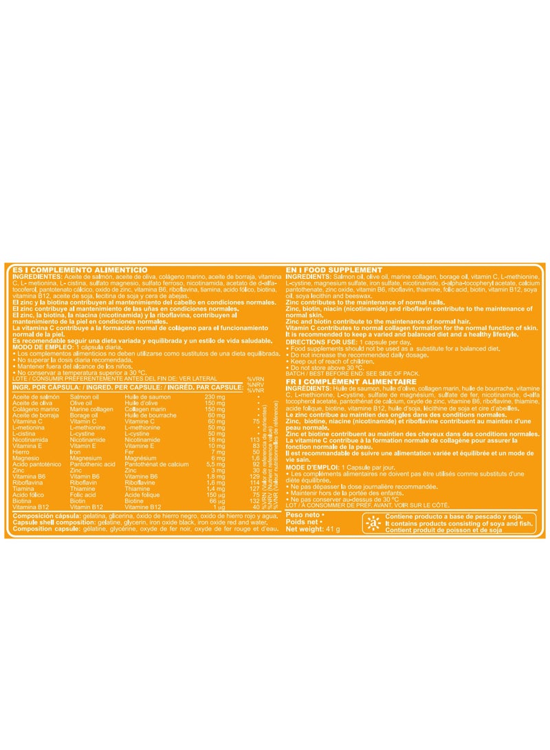 Marnys Beauty In & Out Capsules - Marine Collagen - Hair & Nail Strength - Biotin - Omega Oils - Skin Radiance - 30 Capsules - Buy one Get one Free - Image 5