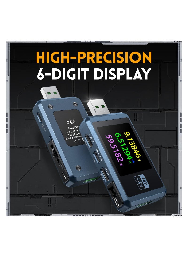 SYOSI - Bluetooth-Enabled USB A&C Digital Multimeter, 4-24V USB Power and Voltage Display Meter LCD Display USB Tester Fast Charge Detection USB Tester PD2.0/PD3.0,QC2.0/QC3.0, CNC Metal Shell - Image 1
