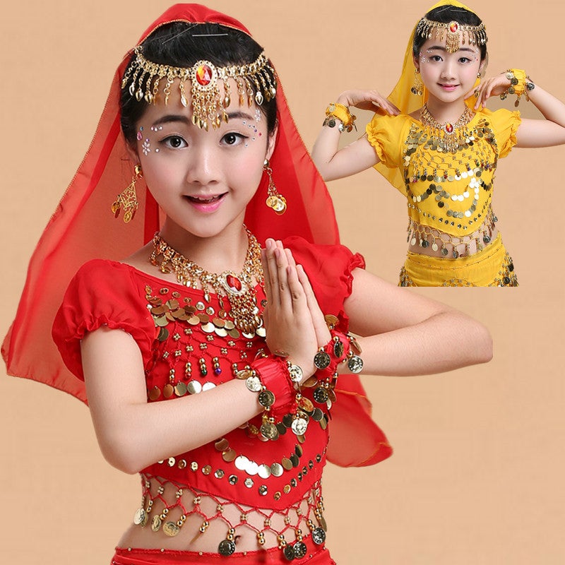 New Children'S Indian Dance Performance Clothing Accessories Children'S Belly Dance Head Scarf Headwear Earrings Bracelet Necklace - Image 2