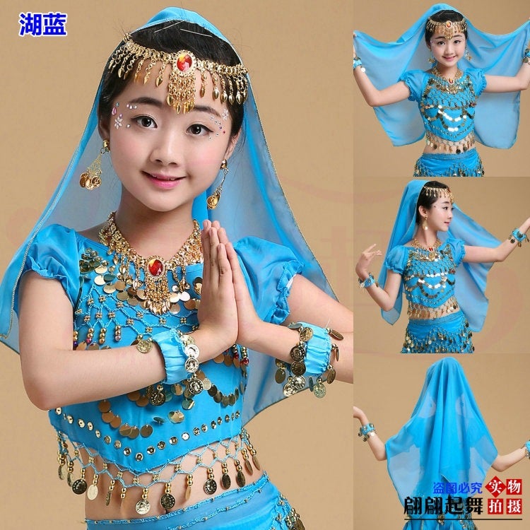 New Children'S Indian Dance Performance Clothing Accessories Children'S Belly Dance Head Scarf Headwear Earrings Bracelet Necklace - Image 4