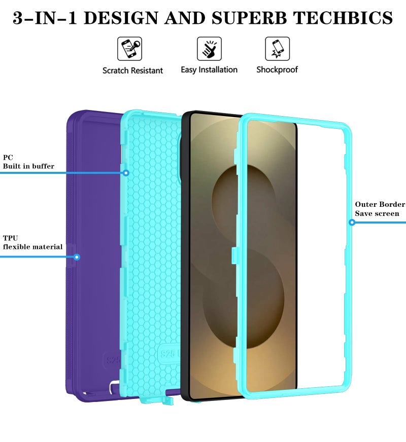 ONOLA Phone Case for Samsung Galaxy S25 Ultra Case with HD Screen Protector, Heavy Duty Shockproof & Dropproof 3-Layer Cover Phone Case for Galaxy S25 Ultra 6.9''ï¼ŒPurpleSkyBlue - Image 5