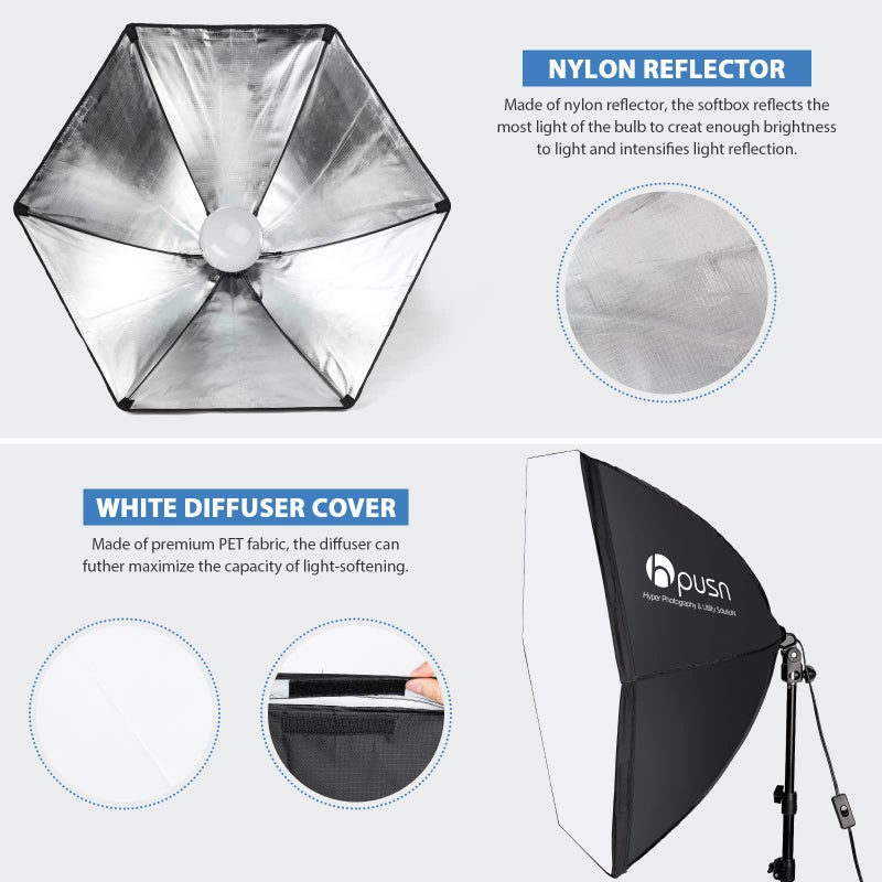 HPUSN Softbox Photography Lighting Kit 30"X30" Professional Continuous Lighting System Photo Studio Equipment with 2pcs E27 Socket 5400K Bulbs for Portraits Advertising Shooting YouTube Video - Image 2