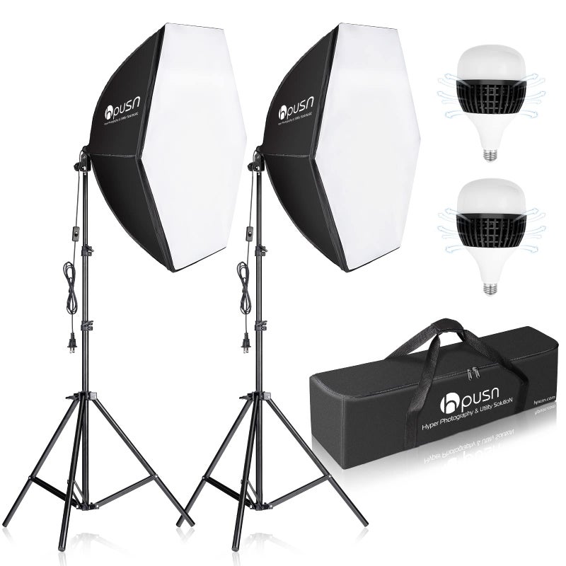 HPUSN Softbox Photography Lighting Kit 30"X30" Professional Continuous Lighting System Photo Studio Equipment with 2pcs E27 Socket 5400K Bulbs for Portraits Advertising Shooting YouTube Video - Image 1
