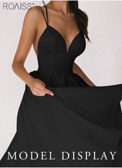 roaiss Fashionable Classic Suspender Dress Women'S Versatile Waist Big Skirt Daily Commuting A-Line Dress  - Image 3