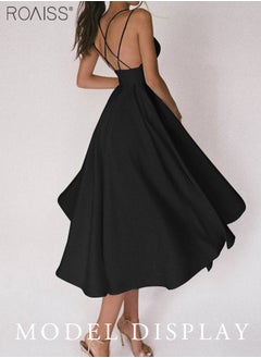 roaiss Fashionable Classic Suspender Dress Women'S Versatile Waist Big Skirt Daily Commuting A-Line Dress  - Image 4