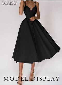 roaiss Fashionable Classic Suspender Dress Women'S Versatile Waist Big Skirt Daily Commuting A-Line Dress  - Image 2