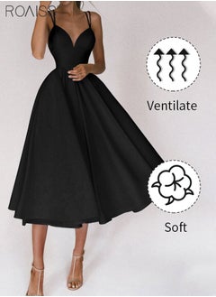 roaiss Fashionable Classic Suspender Dress Women'S Versatile Waist Big Skirt Daily Commuting A-Line Dress  - Image 5