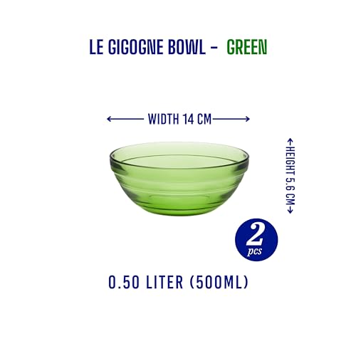 Duralex® Le Gigogne Green Bowl, Set of 2 Glass Mixing & Serving Bowls, Oven & Microwave Safe Bowls (500ML) - Image 3