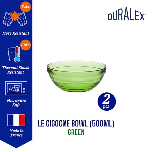 Duralex® Le Gigogne Green Bowl, Set of 2 Glass Mixing & Serving Bowls, Oven & Microwave Safe Bowls (500ML) - Image 2