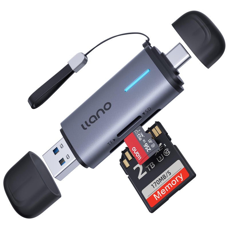 llano Micro SD Card Reader, 2 in 1 USB C 3.0 SD Card Reader Dual Slots Card Adapter, Memory Card Reader for MicroSD, SDHC, SDXC, Compatible with iPhone 17/16/15, MacBook, iPad, Android, Computer - Image 1