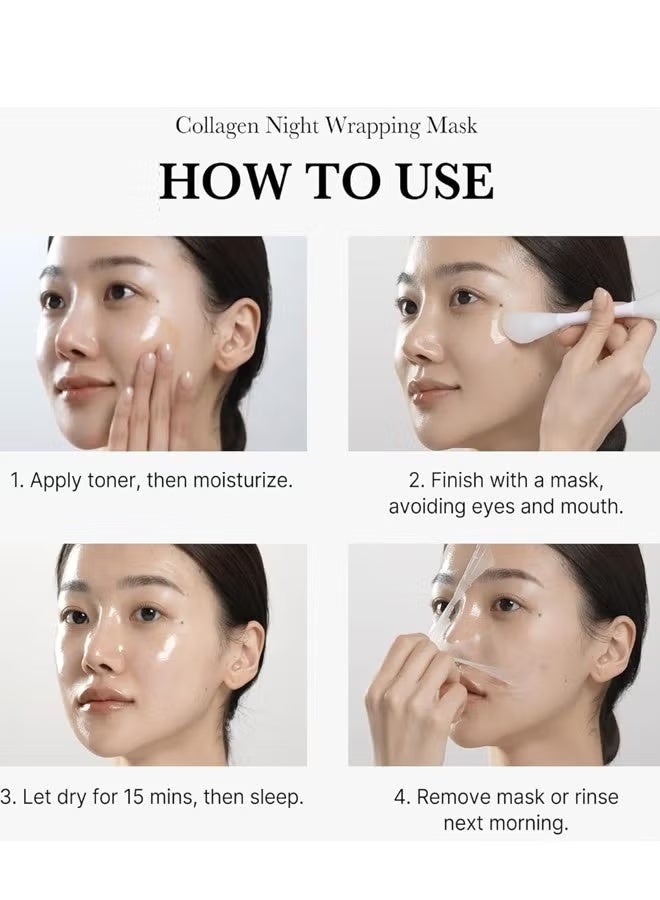 Collagen Overnight Wrapping Peel Off Facial Mask Pack - Elasticity & Hydration Care, Reduces Sagging & Dullness - Hydrolyzed Collagen For Glowing Skin - Korean Skin - Image 3