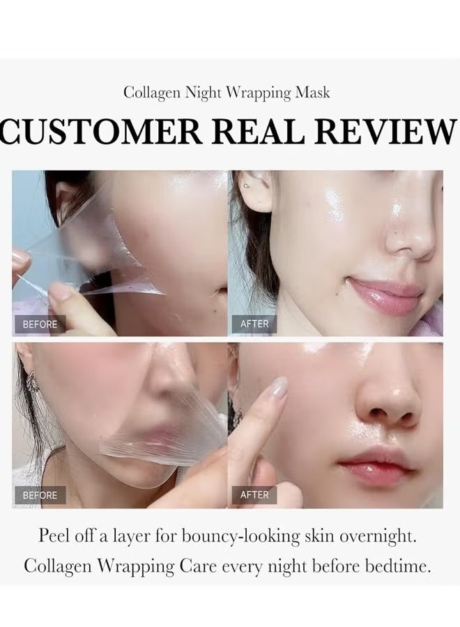 Collagen Overnight Wrapping Peel Off Facial Mask Pack - Elasticity & Hydration Care, Reduces Sagging & Dullness - Hydrolyzed Collagen For Glowing Skin - Korean Skin - Image 5