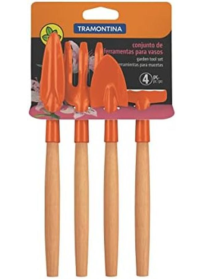 TRAMONTINA 4 Pieces Garden Tool Set With Special Carbon Steel And Wood Handle Includes Garden Trowel Plus Transplanting Trowel Plus 3 Teeth Garden Fork Plus 4 Teeth Cultivator  - Image 2