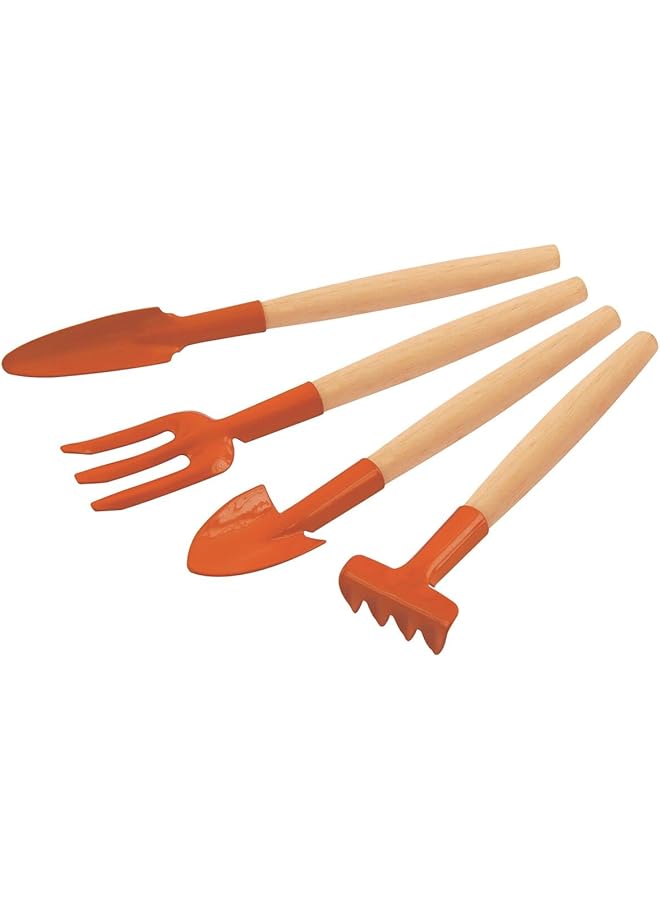 TRAMONTINA 4 Pieces Garden Tool Set With Special Carbon Steel And Wood Handle Includes Garden Trowel Plus Transplanting Trowel Plus 3 Teeth Garden Fork Plus 4 Teeth Cultivator  - Image 1