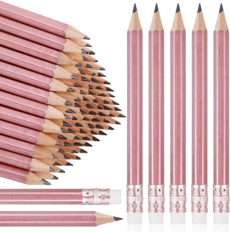 Outus 72 Pieces Golf Pencils Half Pencils with Eraser Mini Bulk Short #2 HB Pre Sharpened for Bridal Shower Wedding Office (Rose Gold) - Image 1