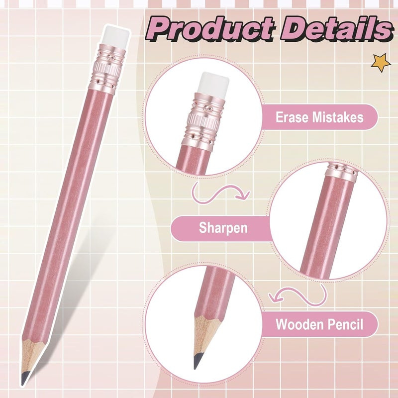 Outus 72 Pieces Golf Pencils Half Pencils with Eraser Mini Bulk Short #2 HB Pre Sharpened for Bridal Shower Wedding Office (Rose Gold) - Image 2