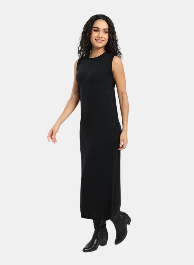 Carina Women's Relaxed-Fit Knitted Sleeveless Long Dress - Black - Image 2