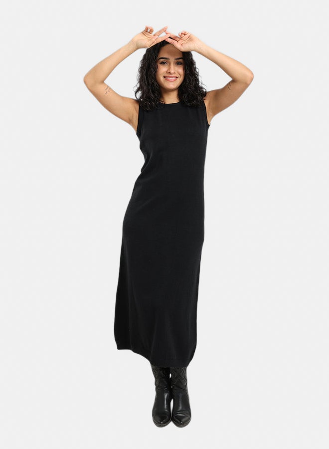Carina Women's Relaxed-Fit Knitted Sleeveless Long Dress - Black - Image 1
