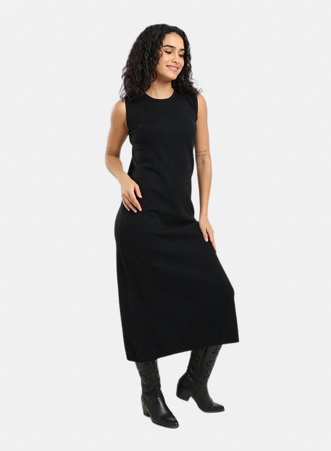 Carina Women's Relaxed-Fit Knitted Sleeveless Long Dress - Black - Image 3