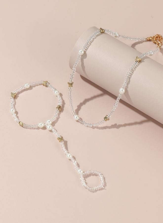 Take Two Pack of 2 - Beaded Necklace and Bracelet Set with Butterfly Charms - Image 4