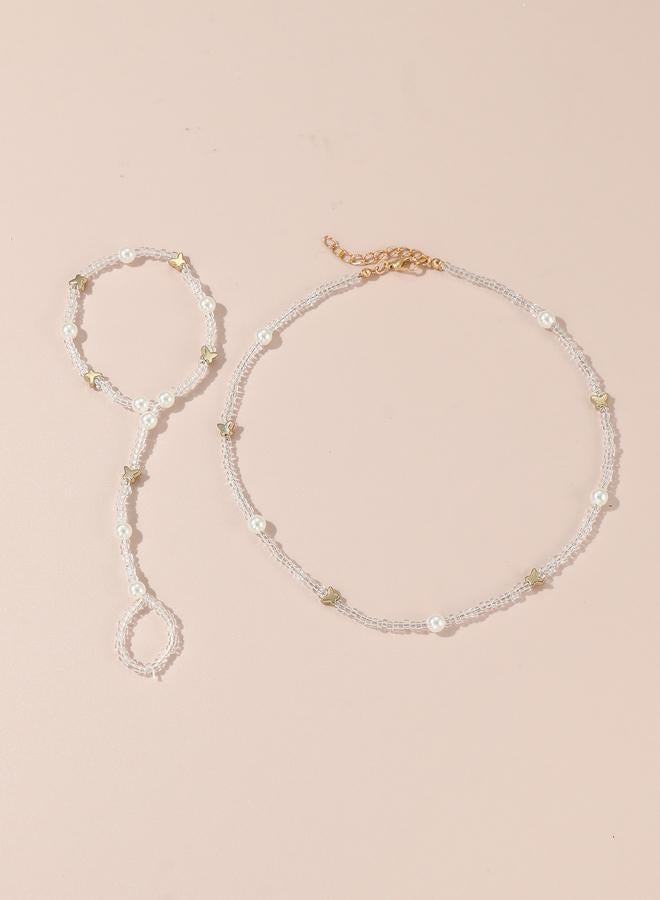 Take Two Pack of 2 - Beaded Necklace and Bracelet Set with Butterfly Charms - Image 2