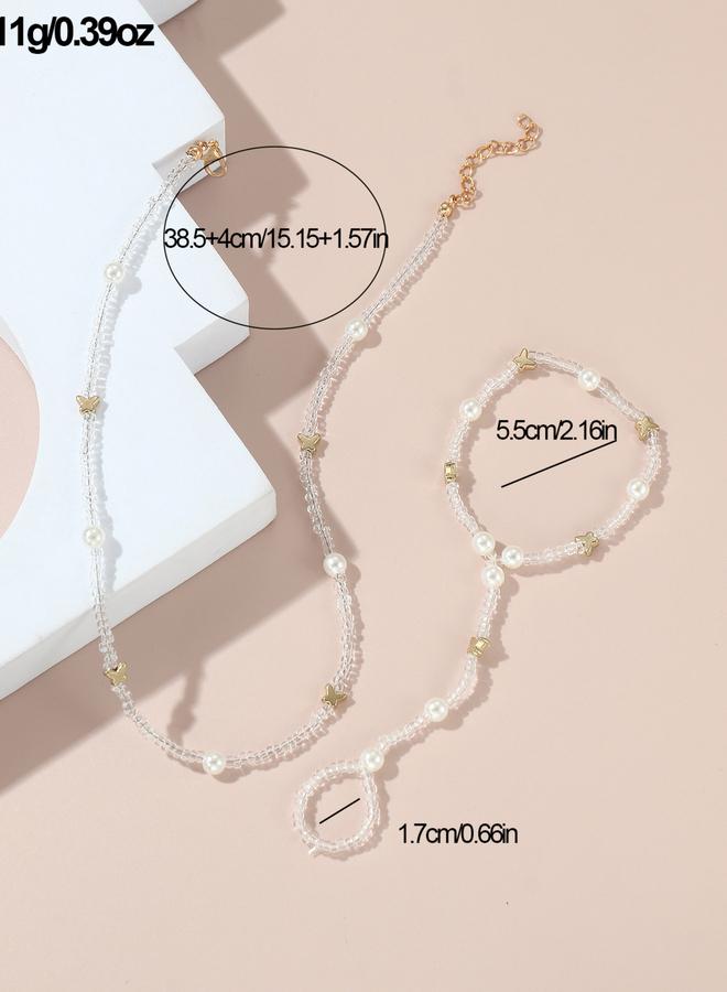 Take Two Pack of 2 - Beaded Necklace and Bracelet Set with Butterfly Charms - Image 5