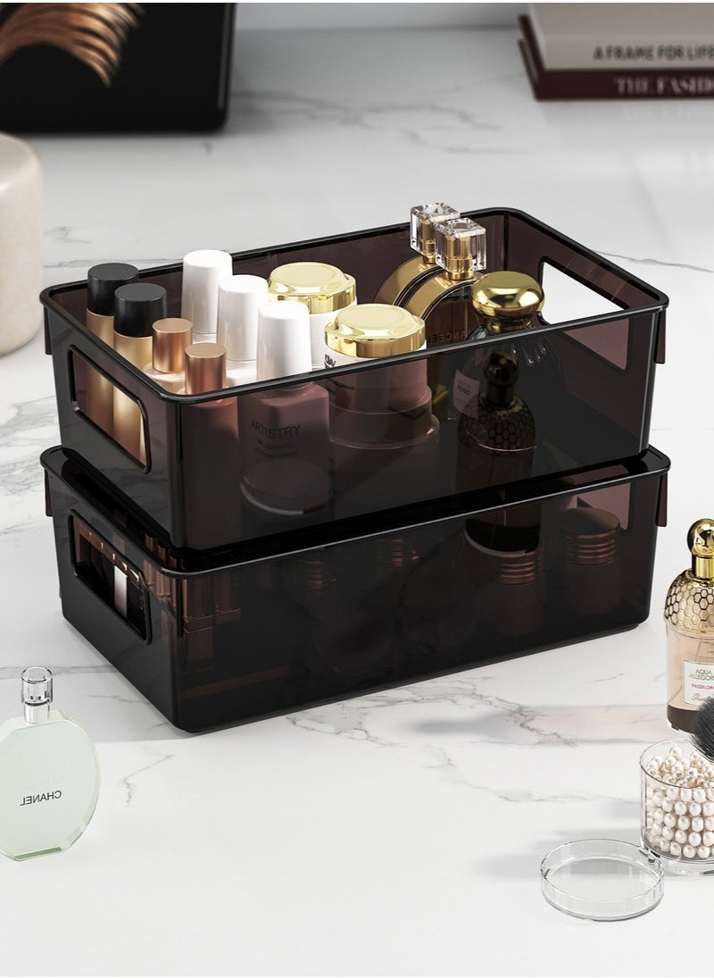Generic Elegant Black Transparent Plastic Storage Box | Premium Desktop Organizer for Cosmetics, Office, Bedroom, and Bathroom | Durable, Stackable, Non-Slip | 3PCS/Set, 28x20x10.2CM  - Image 3